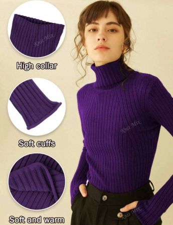 Knit Mix 1pc Knitted Crew Neck Long Sleeve Ribbed Fitted Casual Blouse For Women (Random Print)