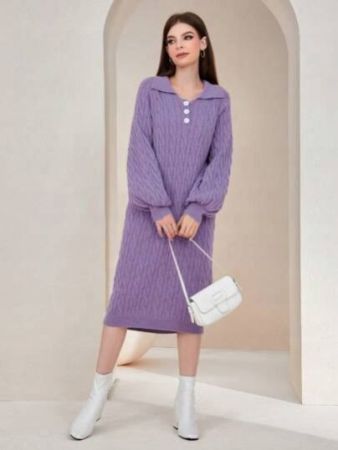 SHEIN Solid Turtleneck Pullover Sweater Dress For Autumn