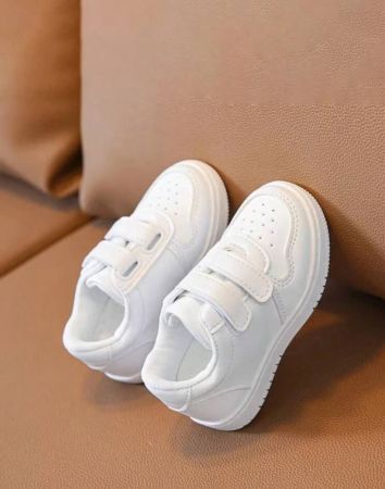 Minimalist Style White Lace-Up Strap Sport Shoes, Fashionable Skateboard Sneakers For Teenager Outdoor