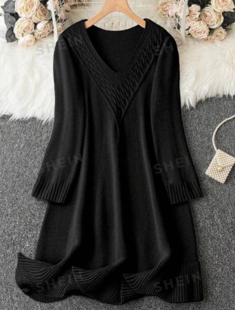 SHEIN Clasi Plus V Neck Sweater Dress