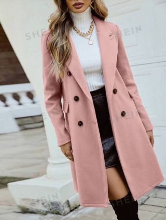 SHEIN Privé Lapel Collar Double Breasted Overcoat