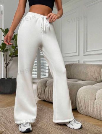 SHEIN EZwear Solid Drawstring Waist Flare Leg Pants