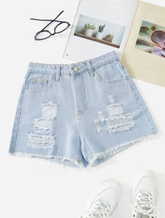 Ripped Raw Cut Denim Shorts