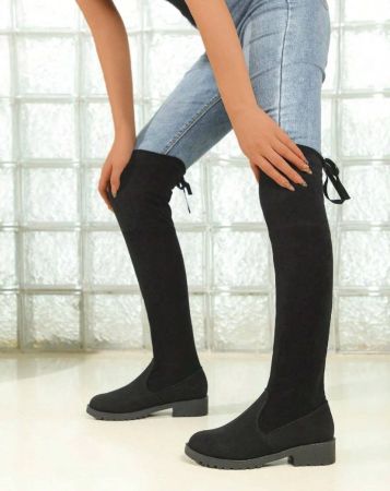 Fashion Mid-Heeled Over-The-Knee Boots Are Designed For Teen Girls With Elastic And Decorative Strap Elements. All-In-One Boots