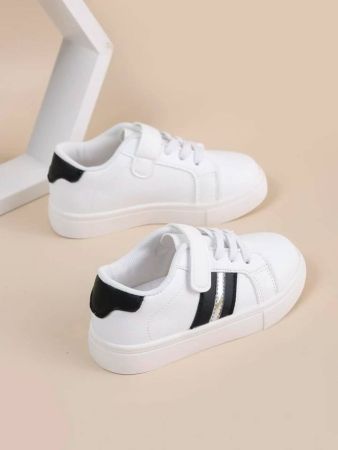 Girls' white lace-up and hook-and-loop sneakers with detailing