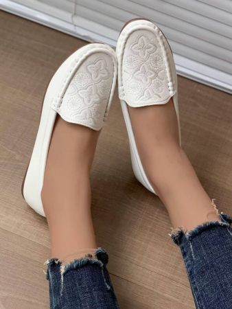 Women's white fashion flat slip-on flat sandals with floral embroidery