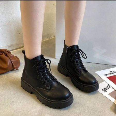 Women's  Ankle Boots, British-Style Thick-Soled Short Boots, Motorcycle Leather Mid-Calf Boots, Comfortable Outdoor Shoes