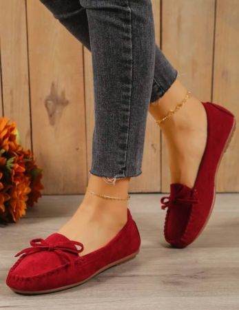 Fashionable Flat Loafers For Women, Faux Suede Bow Decor Slip-on Flats