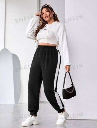 SHEIN EZwear Plus Contrast Side Seam Sweatpants