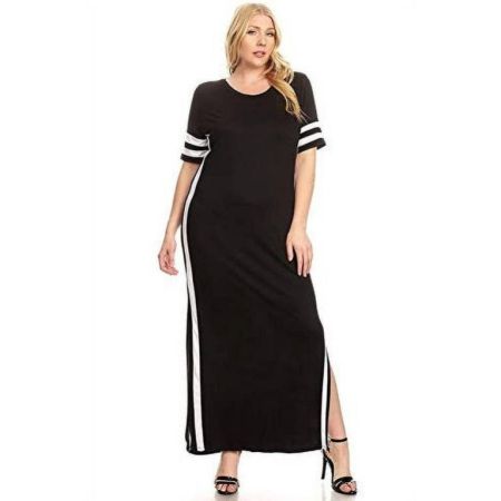 SWEETKIE Striped Maxi Dress, Short Sleeved, Side Slits, Plus Size