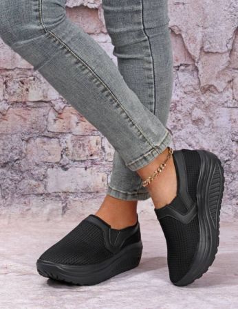 Minimalist Slip On Rocking Shoes,New fashion breathable mesh thick-soled rocker shoes with slope heels and solid colors for women in spring and summer