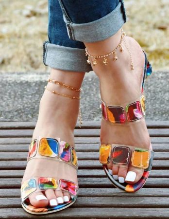 Ladies' Chunky High Heel Sandals Featuring Colorful Rhinestone, Fashionable And Elegant