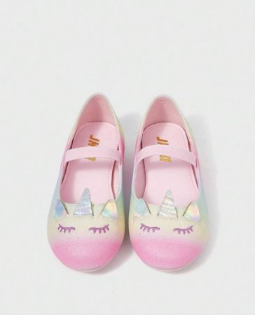 Rainbow Style Cartoon Unicorn Flat Shoes For Kids, Autumn And Winter