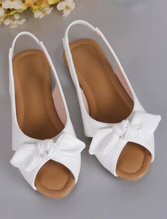 Girls Simple Bow-Knot Elastic Strap Peep Toe Shoes, All-Match Fashionable Classic Sponge High-Elasticity Comfortable Kids Flat Shoe