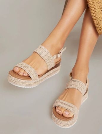 Open Toe Double Strap Espadrille Wedge Sandals