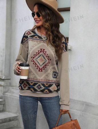 EMERY ROSE Geo Print Drop Shoulder Sweatshirt