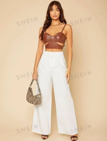 SHEIN Tall Zipper Fly Fold Pleated Wide Leg Pants