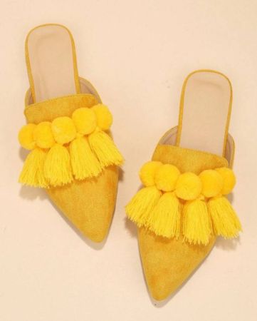 Fashionable Ball Decorated Flat Shoes With Tassels And Pointed Toe