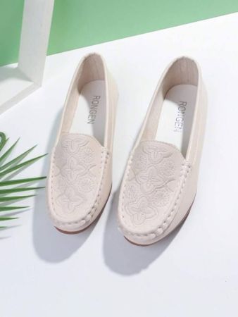 Women Floral Embroidered Stitch Detail Flat Loafers, Fashion Outdoor Flats