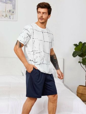 Men Plaid Tee & Shorts PJ Set