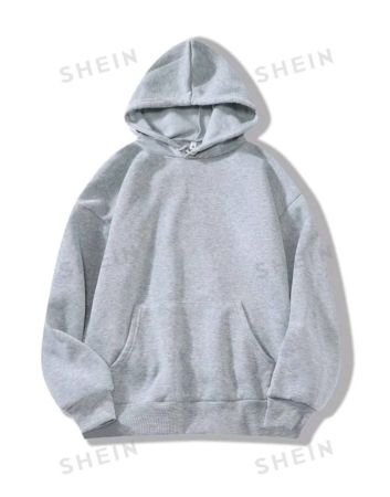 SHEIN EZwear Solid Kangaroo Pocket Thermal Lined Hoodie