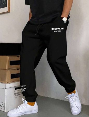 Manfinity Homme Men's Loose Fit Letter Print Sweatpants With Drawstring Waist