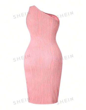 SHEIN Privé Plus One Shoulder Cut Out Split Thigh Dress