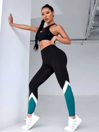 SHEIN Sport Studio Ti-Panel Chevron Yoga Leggings Seamless Breathable Softness Compression Tights