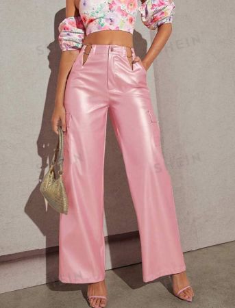 SHEIN Haute O-Ring Cut Out PU Leather Cargo Pants