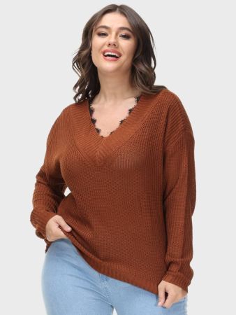 Loose V-Neck Lace Sweater