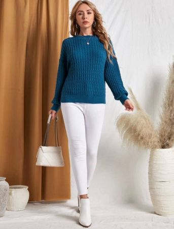 EMERY ROSE Drop Shoulder Cable Knit Sweater