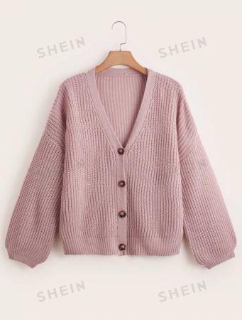 SHEIN Essnce Plus Button Up Drop Shoulder Cardigan