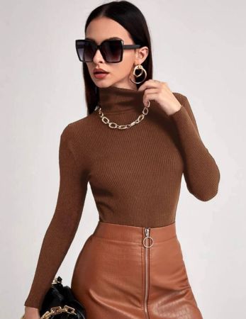 SHEIN BIZwear Turtleneck Ribbed Knit Sweater Workwear