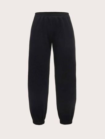 SHEIN PETITE Solid Elastic Waist Black Sweatpants