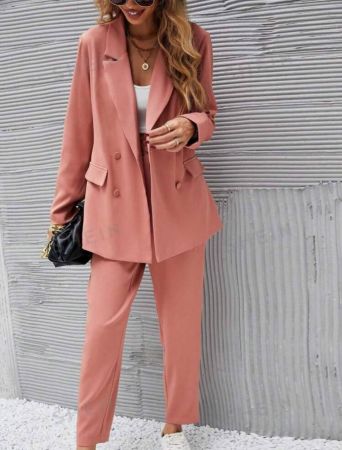 SHEIN Frenchy All-Match Versatile Casual Commuting Double-Breasted Blazer And Pants Suit