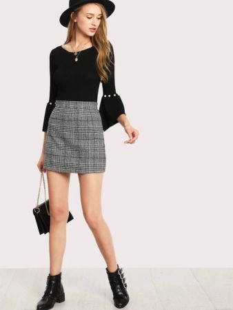 Zipper Back Mesh Welt Mini Skirt