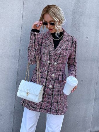 Plaid pattern jacket with flap detail and double breasted tweed