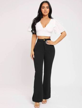 SHEIN PETITE High Waist Flare Leg Black Pants