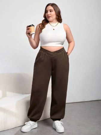 Solid Color Slant Pocket Plus Size Joggers