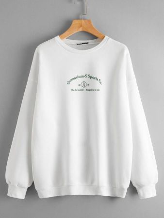 Slogan Graphic Drop Shoulder Thermal Sweatshirt