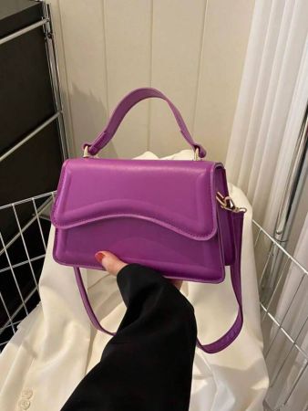 Purple Flap Square Bag Fashionable Top Handle PU