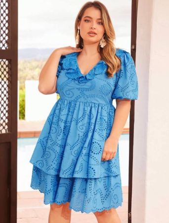 SHEIN VCAY Plus 1 PC Ruffle Trim Schiffy Dress