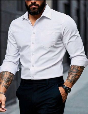 قميص مانفينيتي هوم رجالي كاجوال بأكمام طويلة وصدرية بلون واحد