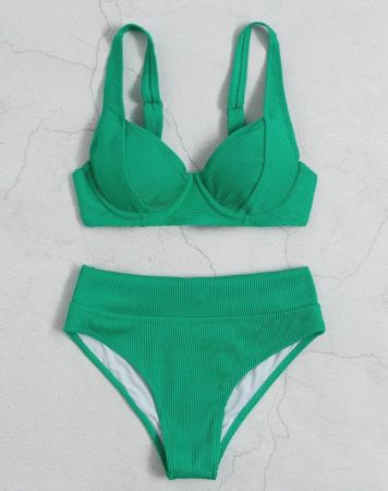 SHEIN Swim بيكيني صيفي سادة مضلع بوش أب