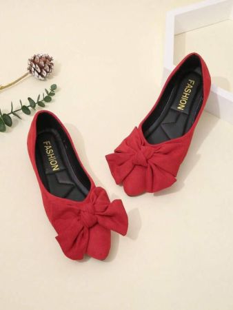 أحذية مسطحة للنساء الموضة أحمر بعقدة الفراشة معقود مريح , متعدد الجوانب والاستعمالات مقاس كبير