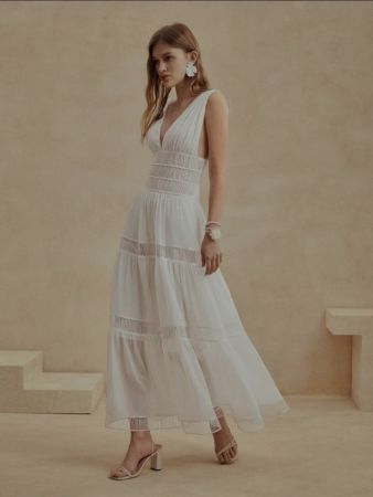 فستان أنيوستا الصيفي الشاطئي بدون أكمام بياقة على شكل حرف V للنساء