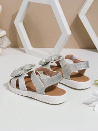 صنادل بيضاء أنيقة للبنات ربيع/صيف، أحذية مشي للأطفال الصغار، أحذية أميرات أنيقة مفتوحة الأصابع مزينة بفيونكة، أحذية شاطئ خارجية