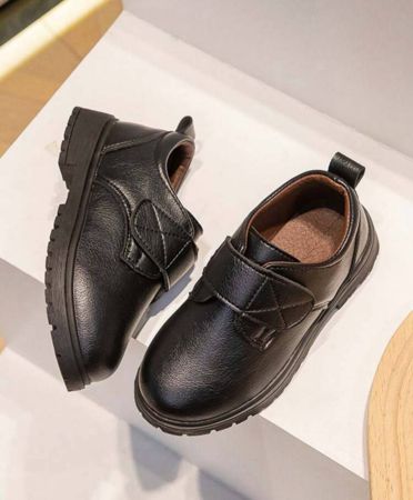 أحذية جلدية أنيقة للأطفال ذات لون أحادي، أسفل القمة، إبزيم وحلقة، أصابع قدم مستديرة، بطراز بريطاني للطلاب، مناسبة للخروج في فصل الربيع
