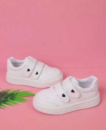 بنات قلب بديكور مرصع لاصق سحري حذاء رياضي موضة أبيض أحذية سكيت