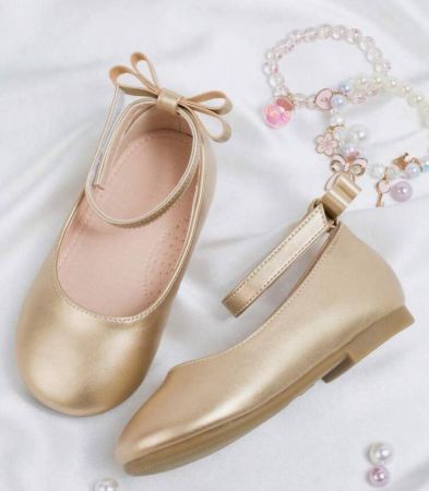 حذاء مسطح بحزام كاحل مزخرف بعقدة الفراشة لاصق سحري للحفلة بنات